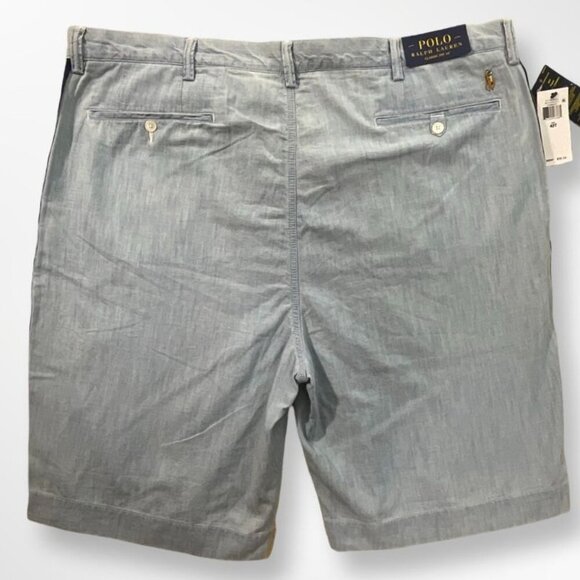 Polo Ralph Lauren Shorts Mens 42T Blue Chambray Cotton Classic Fit Striped Sides - Picture 5 of 12